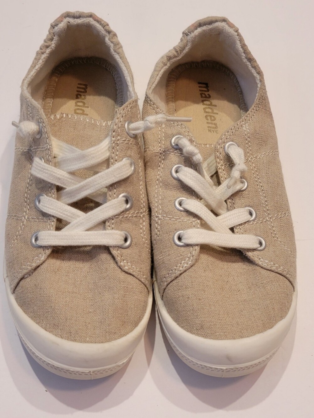 Madden Girl  Beige Canvas Slip-On Style Sneakers